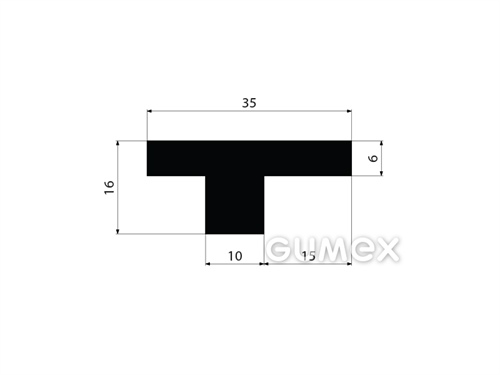Gumový profil tvaru "T", 16x35/10mm, 60°ShA, SBR, -40°C/+70°C, čierny